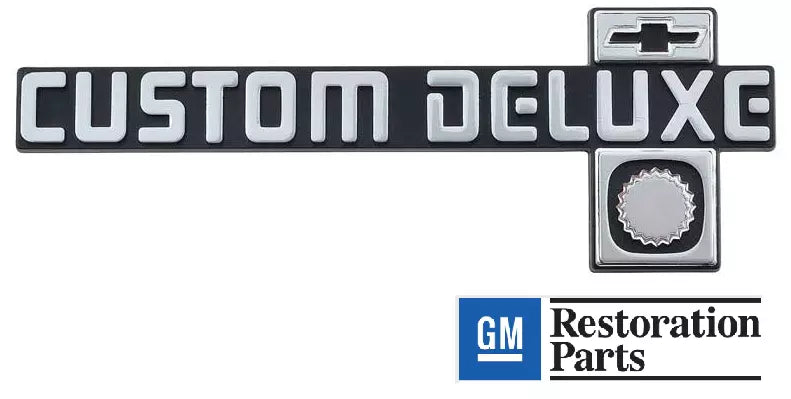 81-87 Chevy C10 Truck Dash Panel Emblem "Custom Deluxe"