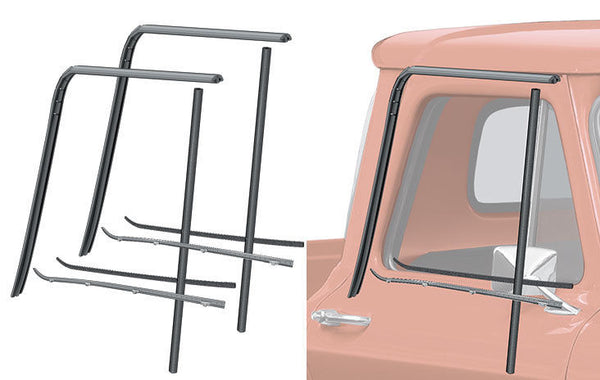 60-63 Chevy Truck Door Gaskets & Beltline Molding Seal Kit W/ Metal Frame Glass