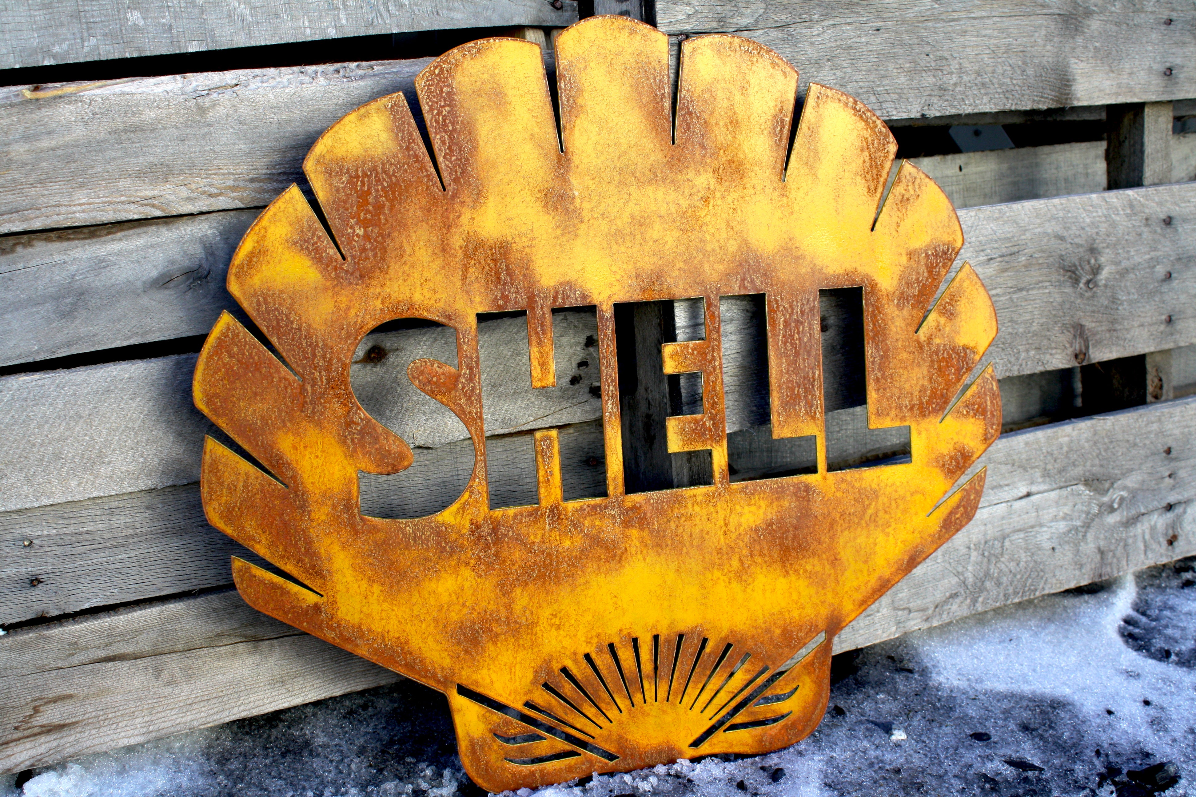 Rusty Patina Shell Gas Station Garage Sign