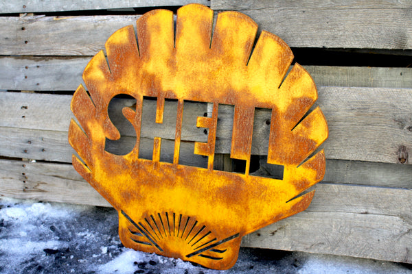 Rusty Patina Shell Gas Station Garage Sign
