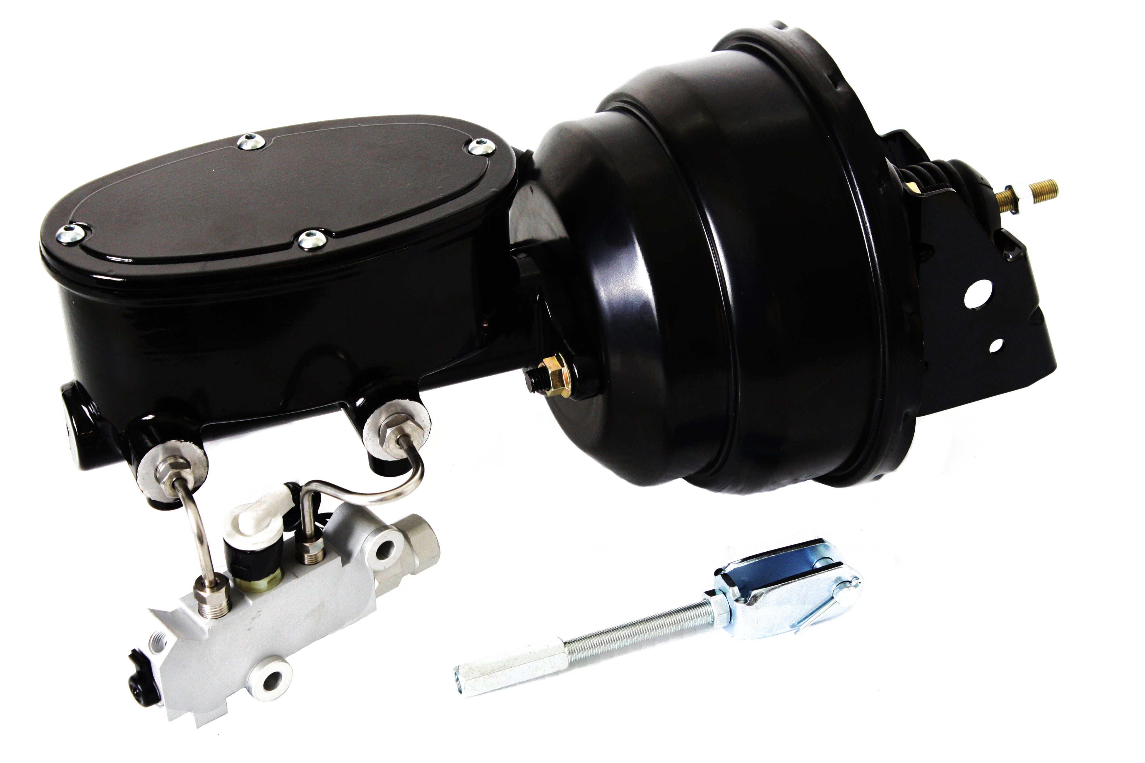 55-57 Chevy Bel Air Master Cylinder w/ Black 7" Power Brake Booster & Proportioning Valve