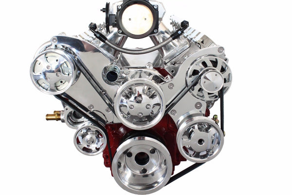 LS Serpentine Front  Pulley Drive Kit Polished/Chrome Bracket
