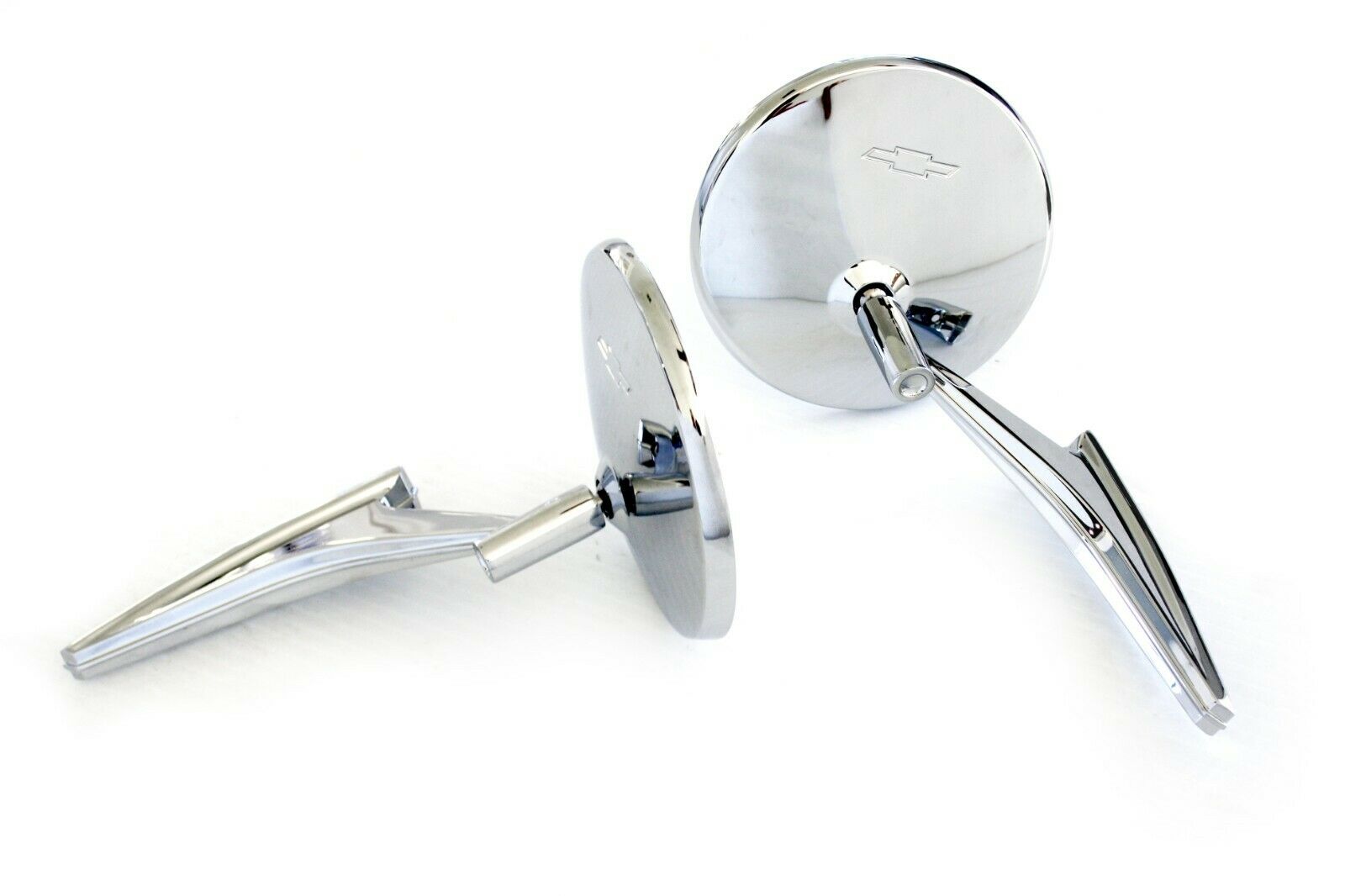 Chevy Car or Truck LH & RH Side Round Chrome Rear View Door Mirrors with Bowtie