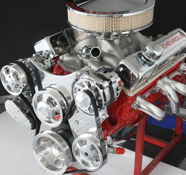 SBC Serpentine Front Runner Pulley Drive Kit Polished/Chrome A/C Alternator P/S