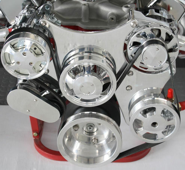 SBC Serpentine Front Runner Pulley Drive Kit Polished/Chrome A/C Alternator P/S