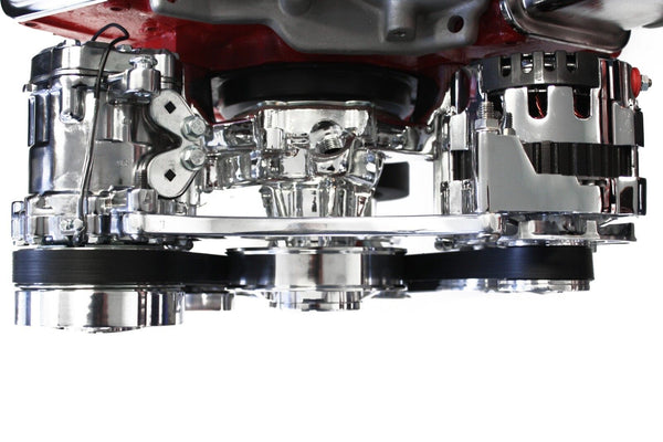 SBC Serpentine Front Runner Pulley Drive Kit Polished/Chrome A/C Alternator P/S