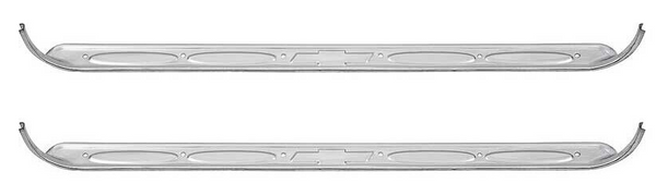 60-66 Chevy/GMC C10 Truck Chrome Door Sill Scuff Plates with Bowtie Pair