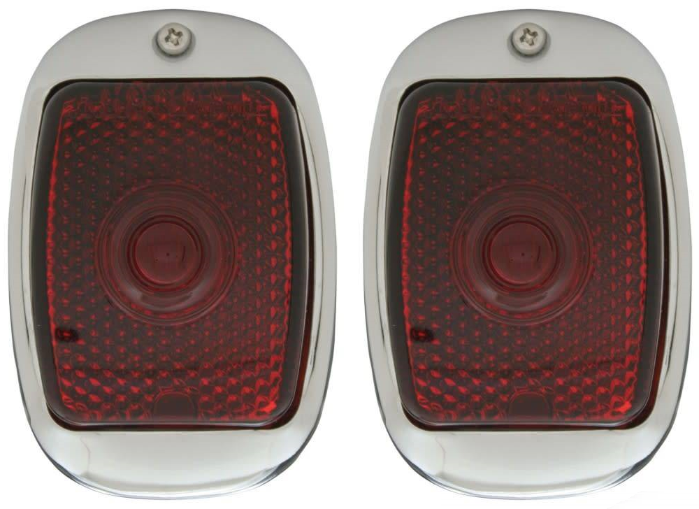 40-53 Chevy/GMC Truck & 37-40 Car Rear Tail Light Lenses with Aluminum Trim (Pair)