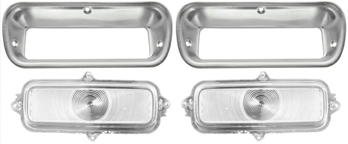 62-66 Chevy Truck Front LH & RH Turn Signal Parking Light Bezels & Clear Lenses