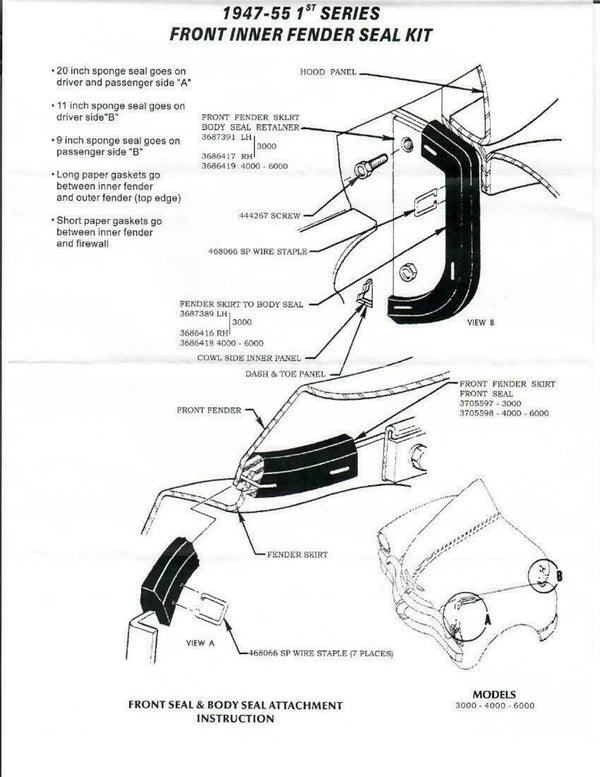 47-54 Chevy/GMC Truck Front Fender Gasket Rubber Trim Seal L & R Pair