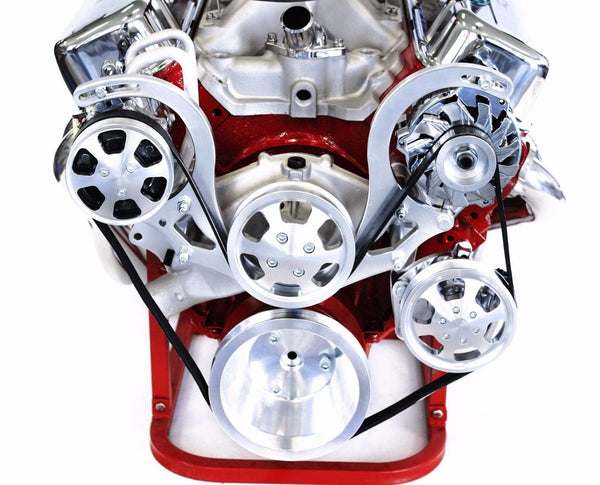 BBC Serpentine Front Runner Pulley Drive Kit Polished/Chrome A/C Alternator P/S