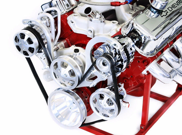 BBC Serpentine Front Runner Pulley Drive Kit Polished/Chrome A/C Alternator P/S