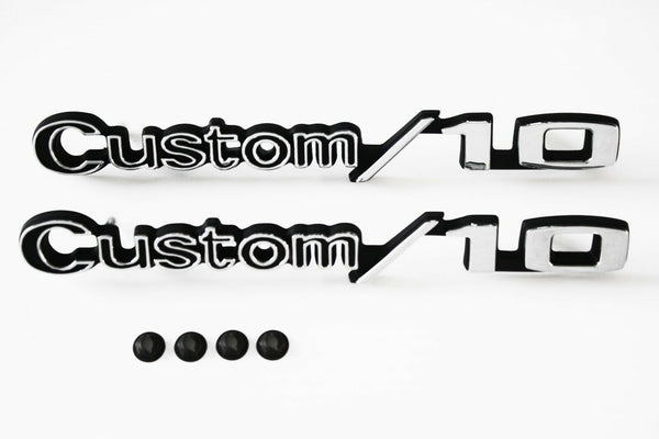 67-72 Chevy/GMC C10 Truck LH & RH Custom / 10 Fender Emblems Pair with Fasteners