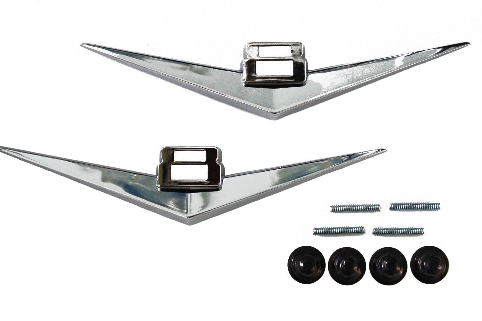 55-56 Chevy Truck LH/RH V8 Fender Emblems Pair w/Fasteners 55-59