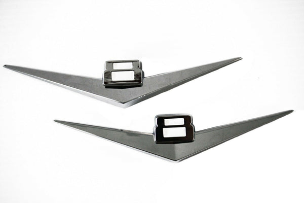 55-56 Chevy Truck LH/RH V8 Fender Emblems Pair w/Fasteners 55-59