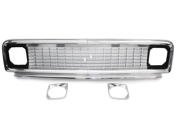 71-72 Chevy C10 Truck Polished Aluminum Outer & Inner Grille Shell with Blue Bowtie