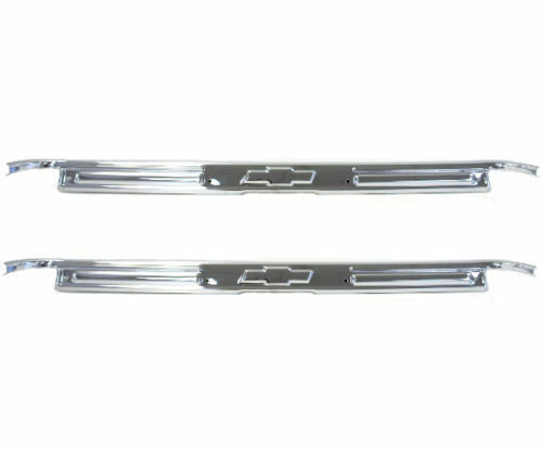 67-72 Chevy C10 Truck Polished Stainless Bowtie Door Sill Scuff Plates Pair