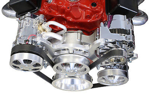 SBC Serpentine Front Runner Pulley Drive Kit Polished/Chrome A/C Alternator P/S