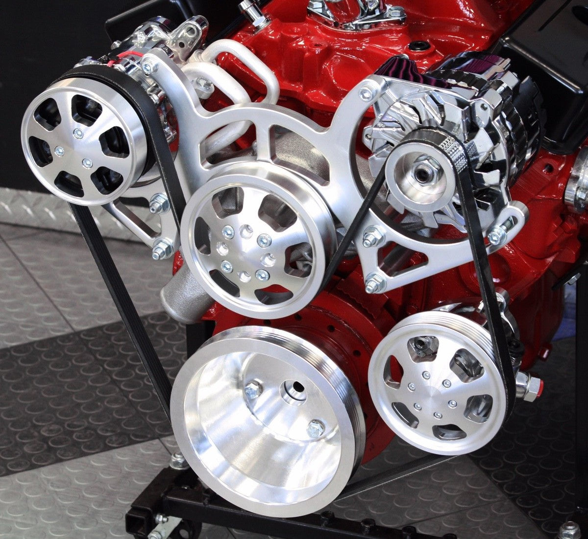 SBC Serpentine Front Runner Pulley Drive Kit Polished/Chrome A/C Alternator P/S
