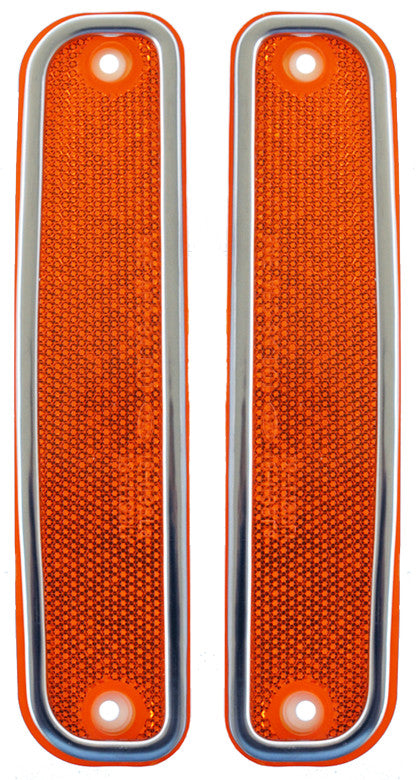 73-80 Chevy/GMC Truck Front LH & RH Side Amber Marker Lamp Lenses with Deluxe Trim