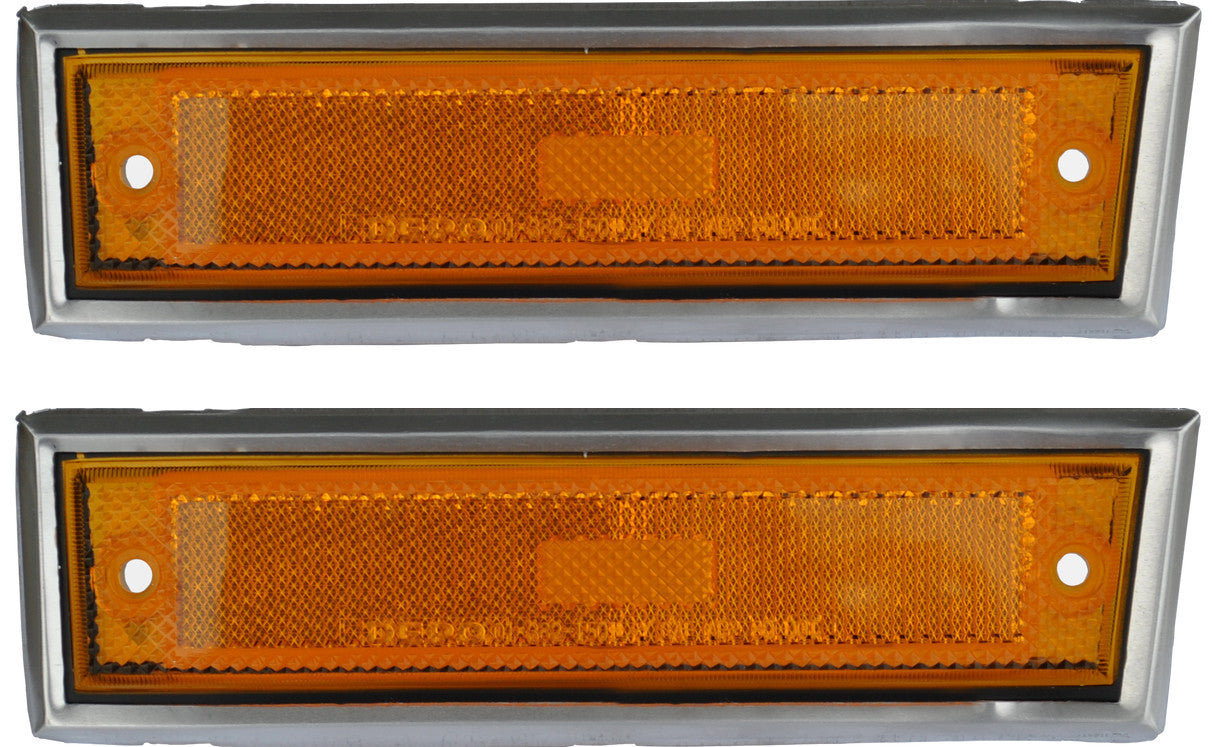 81-87 Chevy/GMC Truck Front LH & RH Side Amber Marker Lamp Lenses with Deluxe Trim