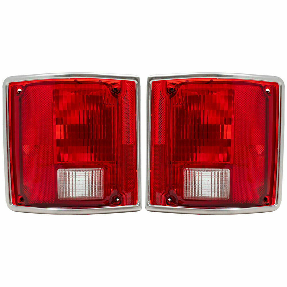 73-91 Chevy/GMC Truck Fleetside Rear Red Tail Light Lenses with Chrome Trim Pair