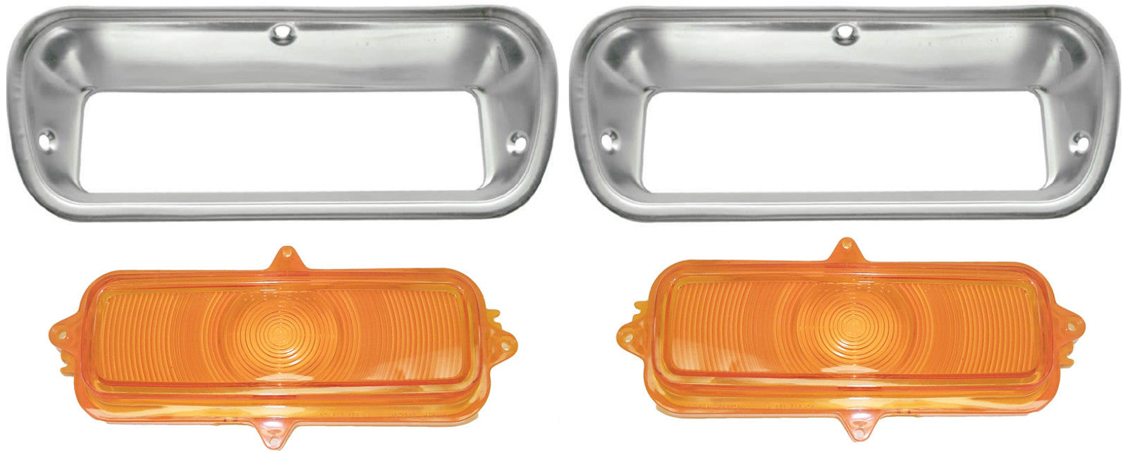 62-66 Chevy Truck Front LH & RH Turn Signal Parking Light Bezels & Amber Lenses