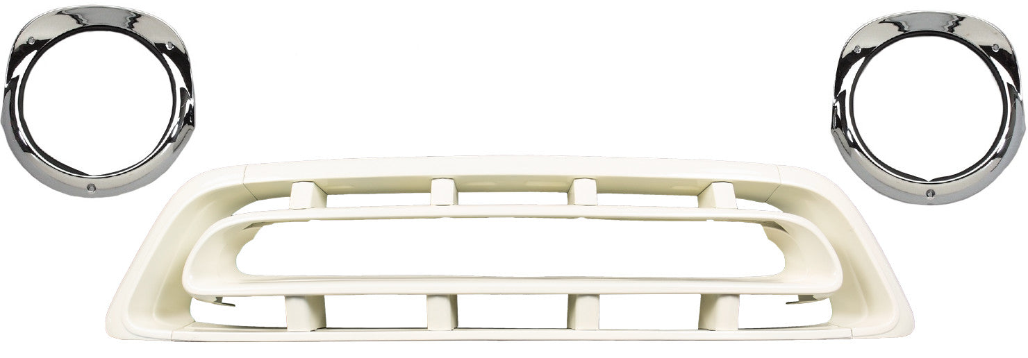 1957 Chevy Pickup Truck White Front Grille Assembly with Chrome Headlight Bezels