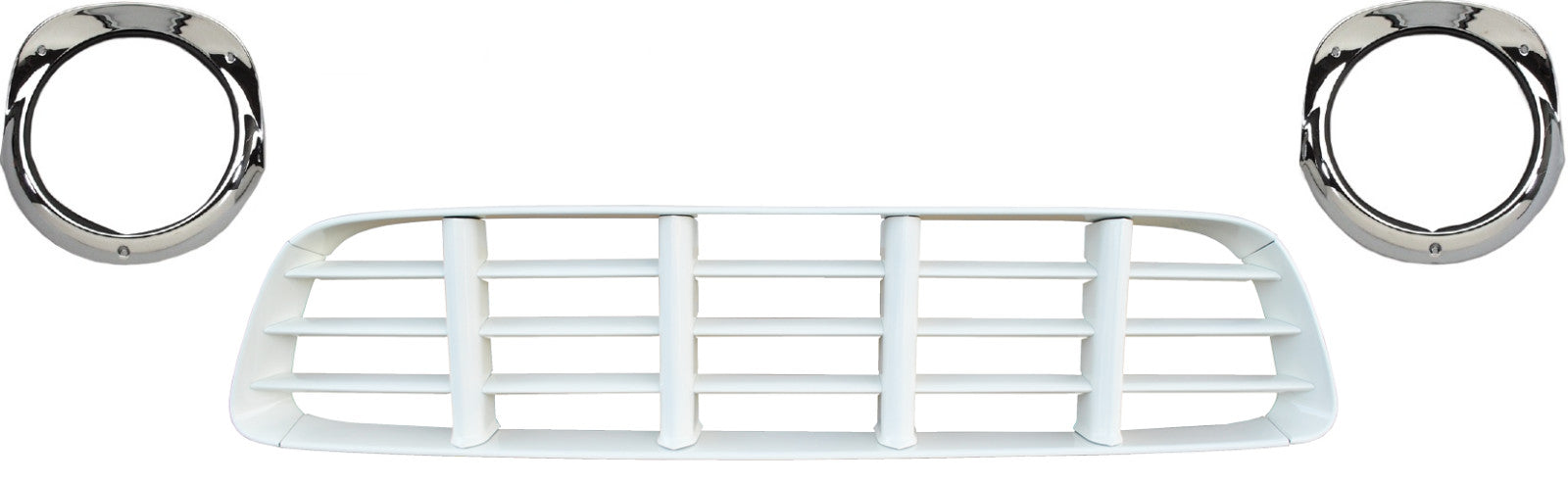55-56 Chevy Pickup Truck White Front Grille Assembly with Chrome Headlight Bezels