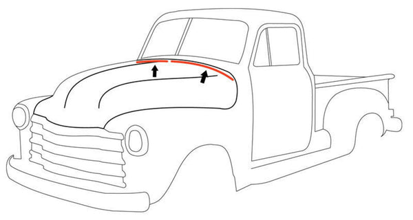 47-55 Chevy/GMC Advance Design Truck Hood to Cowl Seal Weatherstrip with Hardware
