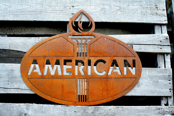 American Gasoline Painted/Rusted Patina Garage Sign