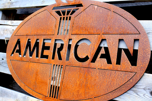 American Gasoline Painted/Rusted Patina Garage Sign