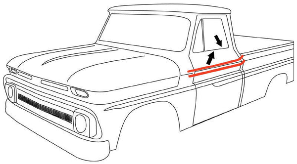 64-66 Chevy/GMC Truck Door Chrome Beltline Weatherstrip Window 4-PC Seal Kit