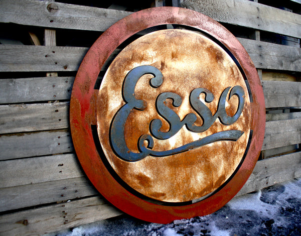 Rusty Patina Esso Gas Station Garage Sign