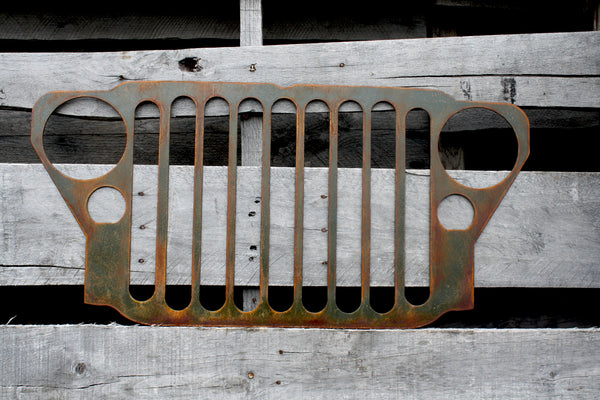 1941-1945 Willys MB WW II Jeep Grille Sign Army Green/Rust Patina