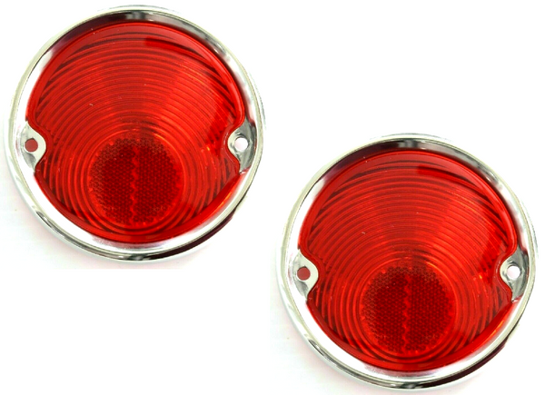 55-59 Chevy/GMC Truck Rear Tail Light Lenses w/ Aluminum Trim (Pair)