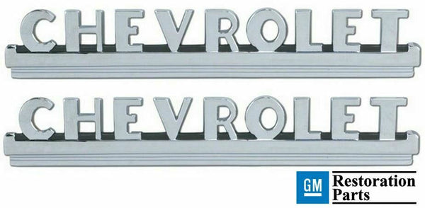 50-52 Chevy Advance Design Truck "CHEVROLET" Side Hood Emblems GM Lic