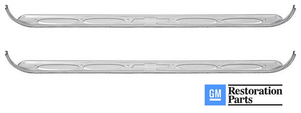 60-66 Chevy/GMC C10 Truck Chrome Door Sill Scuff Plates with Bowtie Pair