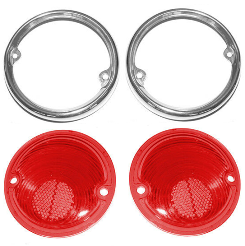 55-59 Chevy/GMC Truck Rear Tail Light Lenses w/ Aluminum Trim (Pair)