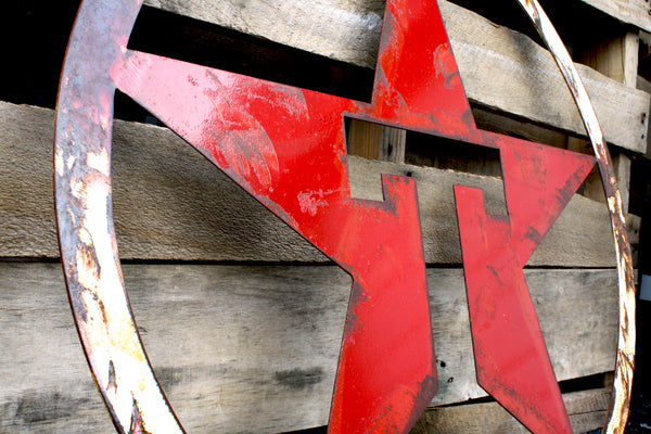 Rusty Red and White Patina Texaco Star Gas Station Garage Sign