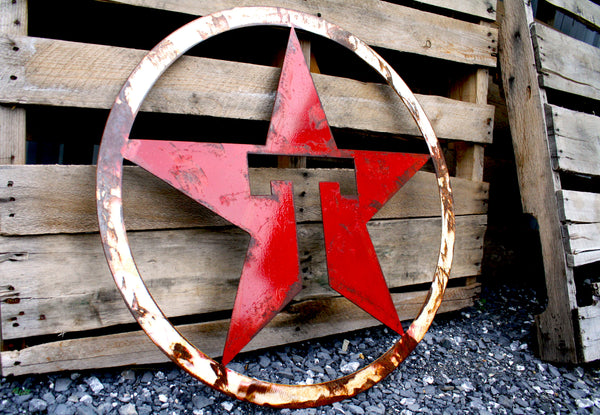 Rusty Red and White Patina Texaco Star Gas Station Garage Sign