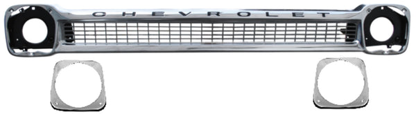 64-66 Chevy Truck Aluminum Grille Shell Chevrolet Lettering & Head Light Bezels