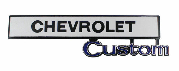 69-72 Chevy C10 Truck Glove Box "CHEVROLET Custom" Emblem w/ Blue Bowtie