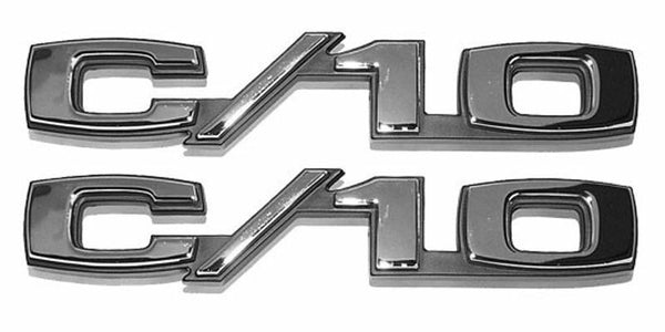 67-72 Chevy/GMC C10 Truck LH & RH C/10 Fender Emblems Pair w/Fasteners