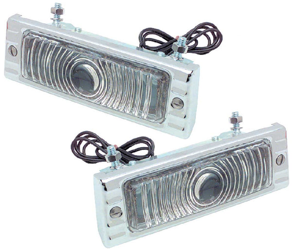 47-53 Chevy Truck Front LH & RH 12V Clear Turn Light Parking Assemblies with Chrome