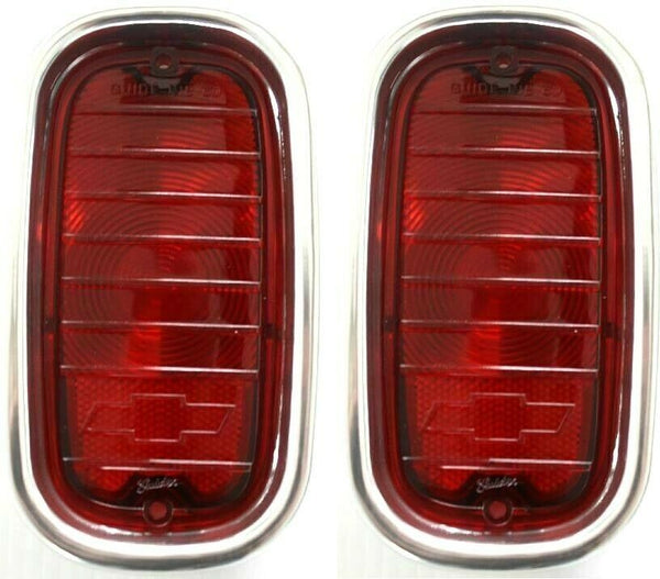 Pair 60-66 Chevy/GMC Truck Fleetside Rear Red Tail Light Lenses with Aluminum Trim